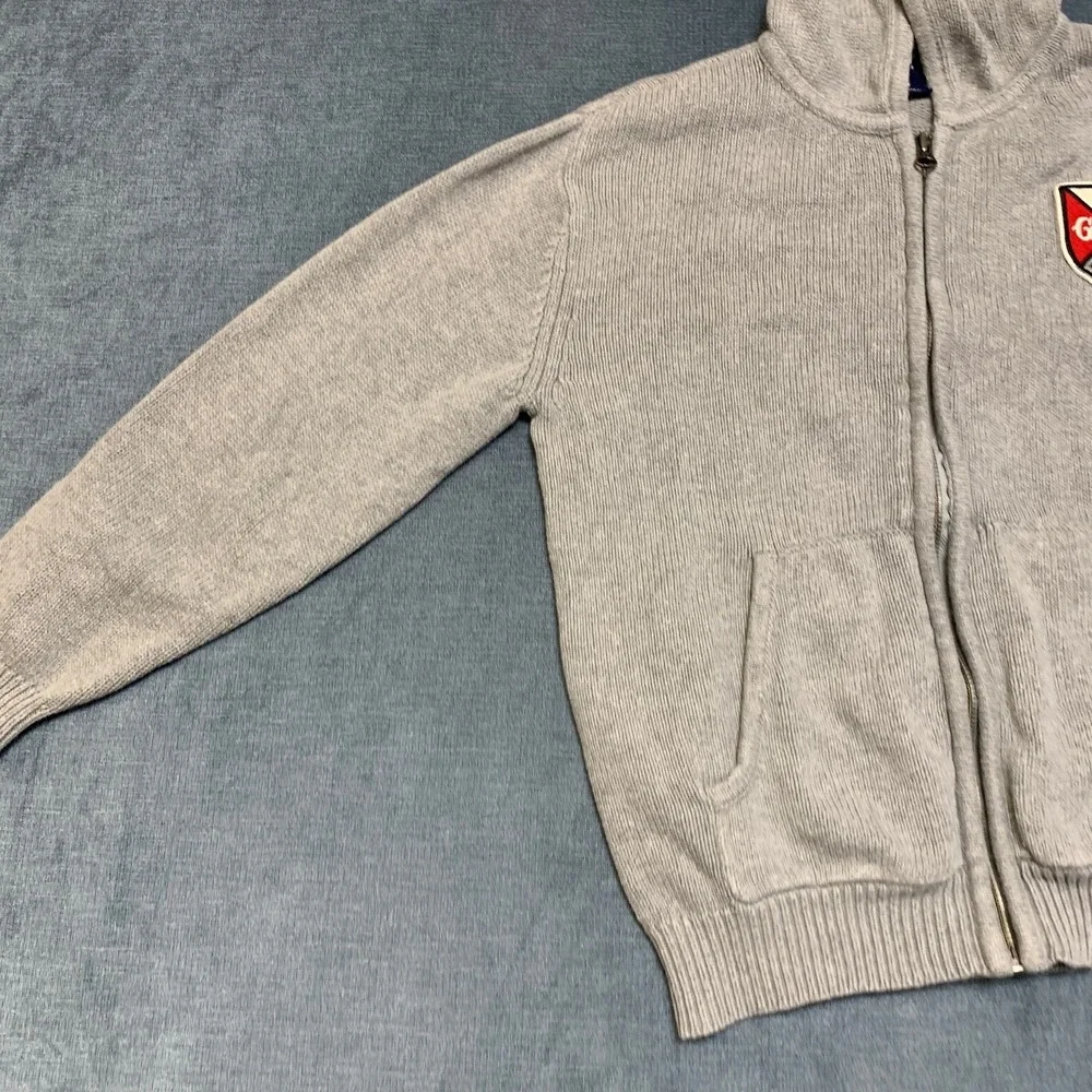 Gap Hoodie Kids Medium Heather Gray Full Zip Knit Ribbed Kangaroo Pockets Winter